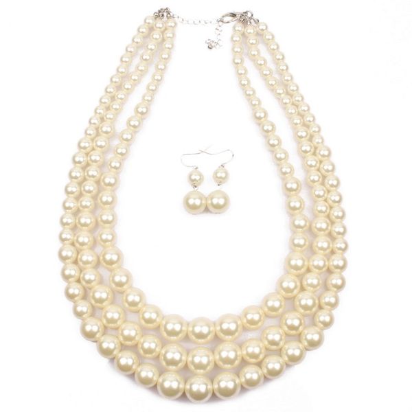 handmade pearls necklace with earrings set fashion exaggerated ladies string artificial pearl clavicle multilayer chains 8 colors wholesale, Silver
handmade pearls necklace with earrings set fashion exaggerated ladies string artificial pearl clavicle multilayer chains 8 colors wholesale, Silver