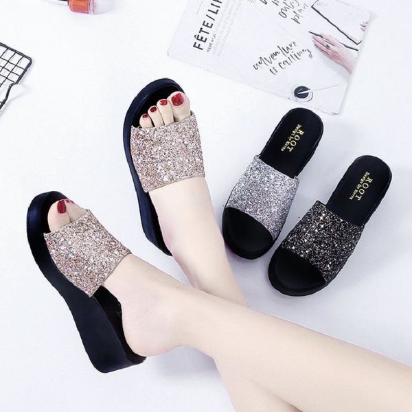new women slippers sandals slippers muffins thick bottom high-heeled flip flops outdoor sequins beach female flip flop, Black
new women slippers sandals slippers muffins thick bottom high-heeled flip flops outdoor sequins beach female flip flop, Black