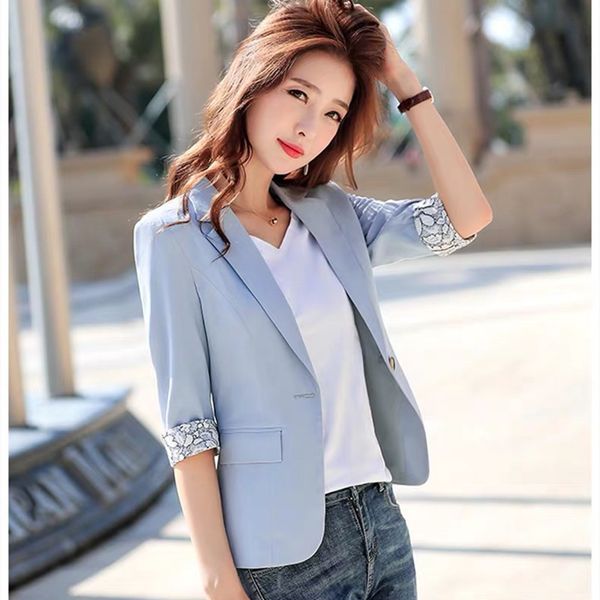 spring autumn suit jacket seven-point sleeve short section women's new fashion casual slim white collar work clothes jacket, White;black
spring autumn suit jacket seven-point sleeve short section women's new fashion casual slim white collar work clothes jacket, White;black