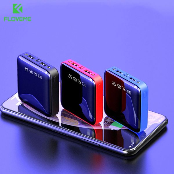 mini power bank 20000mah for iphone 11 xiaomi mi powerbank charger dual usb ports external battery led mirror poverbank portable
