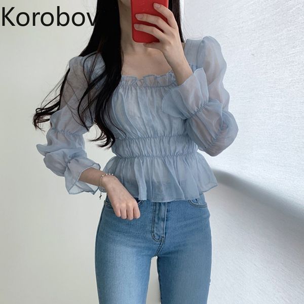 korobov square collar blouse women pullover puff long sleeve slim blusas korean perspective chiffon shirts, White
korobov square collar blouse women pullover puff long sleeve slim blusas korean perspective chiffon shirts, White