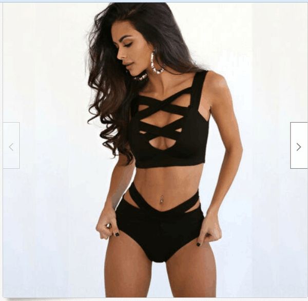 2019 bikini split bikini swim bandage hollow split swimsuit women's two-piece suit, White;black
2019 bikini split bikini swim bandage hollow split swimsuit women's two-piece suit, White;black