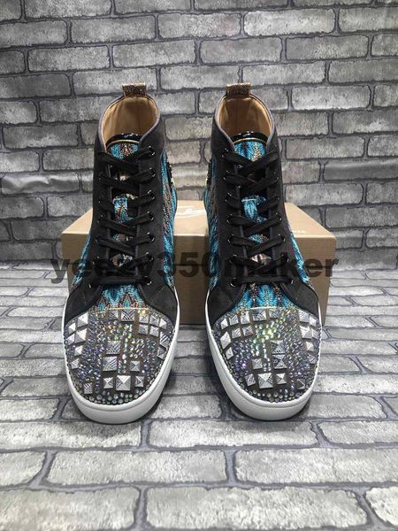 new designer sneakers red bottom shoe high cut studded diamond luxury for men and women shoes party wedding crystal leather sneakers cs03, Black
new designer sneakers red bottom shoe high cut studded diamond luxury for men and women shoes party wedding crystal leather sneakers cs03, Black