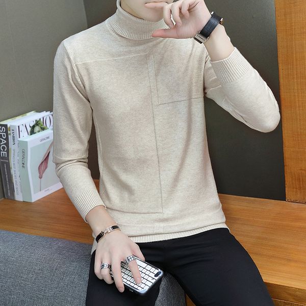 2019 men's long sleeve single knit sweaters solid color slim fit turtleneck cashmere woolen pullover casual thicken knitting, White;black
2019 men's long sleeve single knit sweaters solid color slim fit turtleneck cashmere woolen pullover casual thicken knitting, White;black