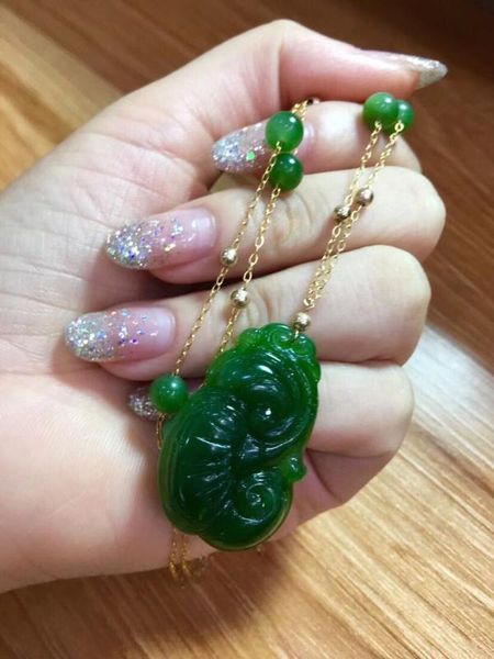 zhe ru jewelry 18k gold inlaid natural hetian jasper spinach good luck wish pendant necklace clavicle chain, Silver
zhe ru jewelry 18k gold inlaid natural hetian jasper spinach good luck wish pendant necklace clavicle chain, Silver