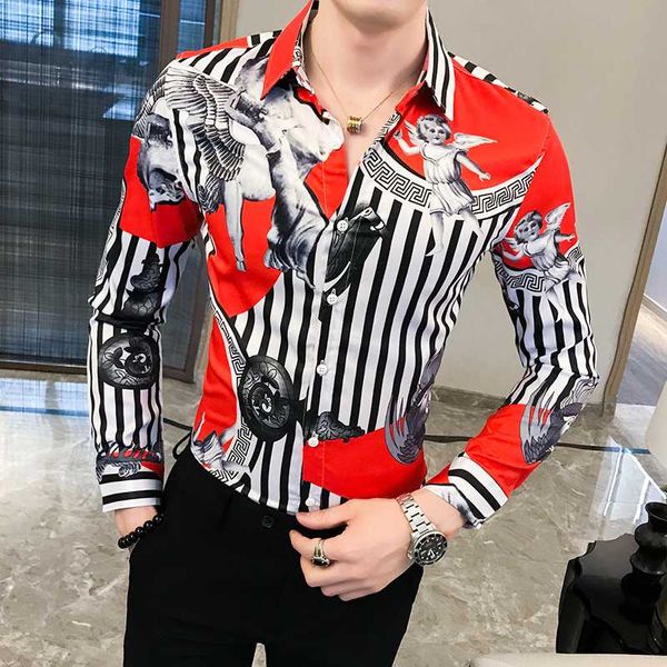 mens shirt 2020 new spring striped stitching print casual personality colorful slim long sleeve night club party men shirt, White;black
mens shirt 2020 new spring striped stitching print casual personality colorful slim long sleeve night club party men shirt, White;black