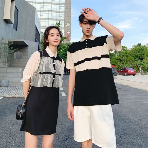 тот же цвет пара лето 2020polo с короткими рукавами футболки футболки одежда темперамент очень фея платье и платье, White 
тот же цвет пара лето 2020polo с короткими рукавами футболки футболки одежда темперамент очень фея платье и платье, White