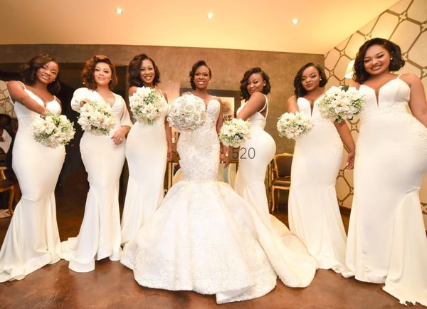 plus size african mermaid bridesmaid dresses spaghetti straps appliques beads sequins country wedding guest dress maid of honor gowns, White;pink
plus size african mermaid bridesmaid dresses spaghetti straps appliques beads sequins country wedding guest dress maid of honor gowns, White;pink