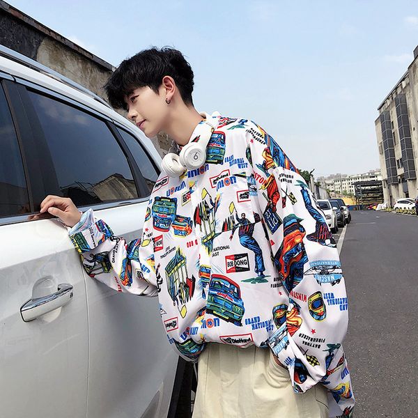2019 new korean version of the street graffiti printing ester fiber 5% spandex autumn large size casual shirt streetwear, White;black
2019 new korean version of the street graffiti printing ester fiber 5% spandex autumn large size casual shirt streetwear, White;black
