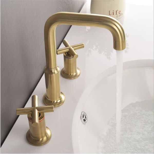 deck mounted bathroom dual handle three holes faucet cold and brass basin taps matt gold finish water mixer
deck mounted bathroom dual handle three holes faucet cold and brass basin taps matt gold finish water mixer