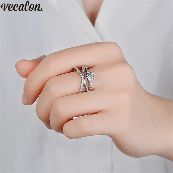 vecalon fashion across ring 925 sterling silver cz engagement wedding band rings for women bridal party finger jewelry, Slivery;golden
vecalon fashion across ring 925 sterling silver cz engagement wedding band rings for women bridal party finger jewelry, Slivery;golden