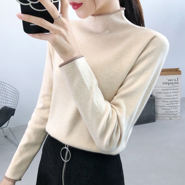 feminino high collar knitting render unlined upper garment of women sleeve loose inside take on pullovers sweaters, White;black
feminino high collar knitting render unlined upper garment of women sleeve loose inside take on pullovers sweaters, White;black