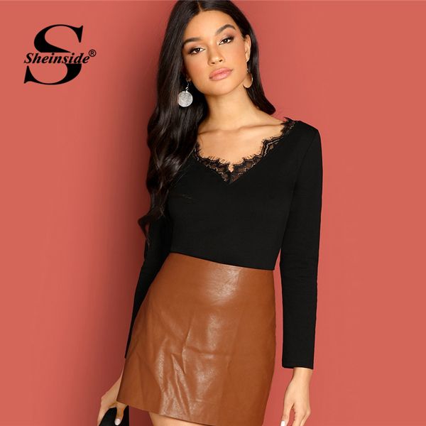 sheinside elegant office ladies & tees scoop neck long sleeve women t-shirts contrast lace neckline autumn black tee shirt, White
sheinside elegant office ladies & tees scoop neck long sleeve women t-shirts contrast lace neckline autumn black tee shirt, White