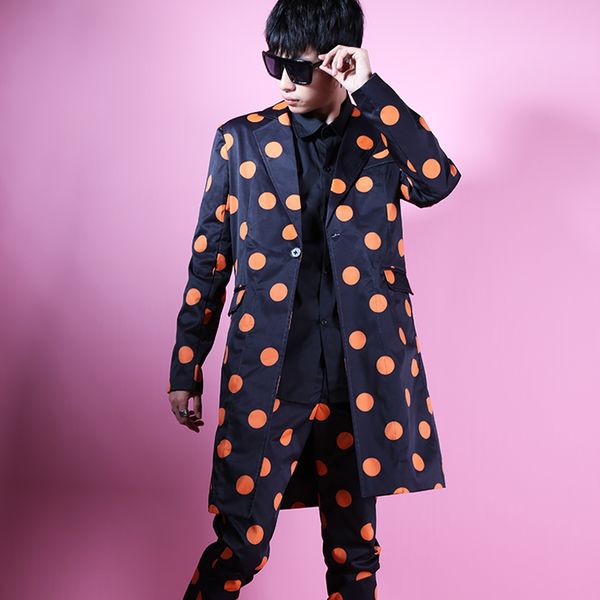 men dots 2 pcs suits sets (jacket+pant) long casual suit jacket male fashion slim fit blazers coat stage clothes custom made, White;black
men dots 2 pcs suits sets (jacket+pant) long casual suit jacket male fashion slim fit blazers coat stage clothes custom made, White;black
