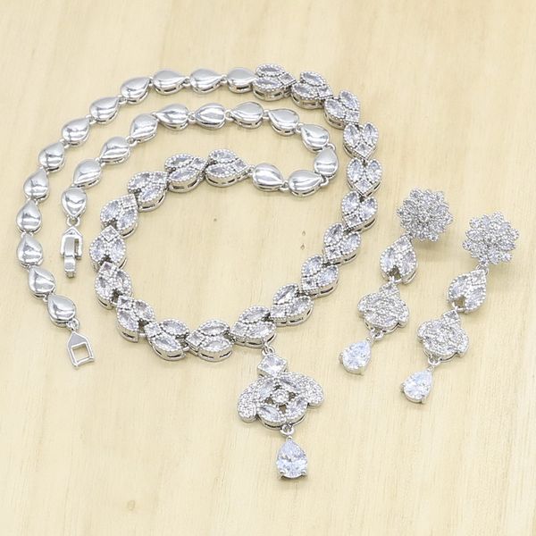 bridal silver jewelry sets for women wedding white cubic zircon necklace long earrings gift box
bridal silver jewelry sets for women wedding white cubic zircon necklace long earrings gift box