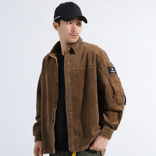 autumn and winter men's cotton corduroy pocket long-sleeved lapel jacket fashion tide solid color streetwear, Black;brown
autumn and winter men's cotton corduroy pocket long-sleeved lapel jacket fashion tide solid color streetwear, Black;brown