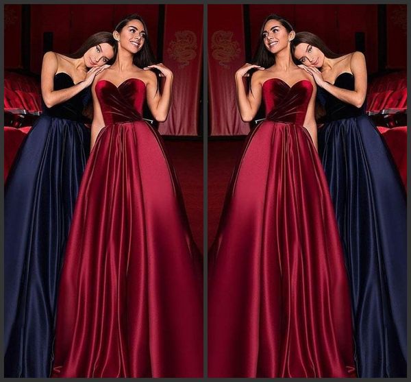 simple burgundy a-line prom dresses velvet satin skirt sweetheart long vestidos de soiree party gowns long formal dress, Black 
simple burgundy a-line prom dresses velvet satin skirt sweetheart long vestidos de soiree party gowns long formal dress, Black