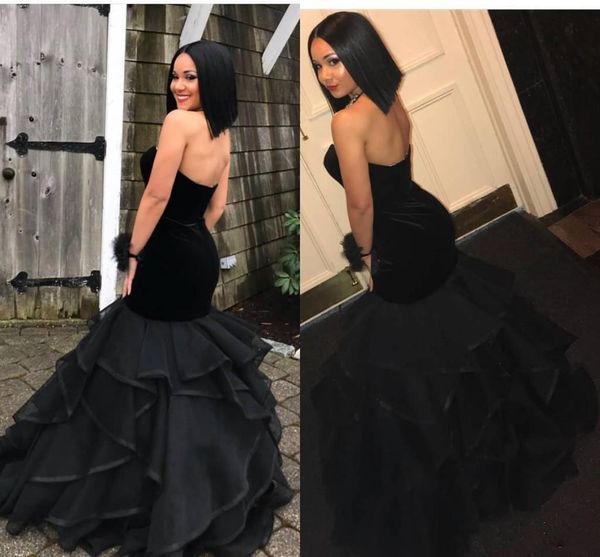 2019 elegant black velvet prom dresses sweetheart sleeveless mermaid tiered organza floor length formal party dress evening gowns wear
2019 elegant black velvet prom dresses sweetheart sleeveless mermaid tiered organza floor length formal party dress evening gowns wear