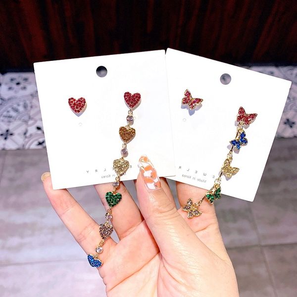 korea new trendy colorful rhinestone crystal heart butterfly asymmetric drop earrings for women fashion bijoux femme brincos, Silver
korea new trendy colorful rhinestone crystal heart butterfly asymmetric drop earrings for women fashion bijoux femme brincos, Silver