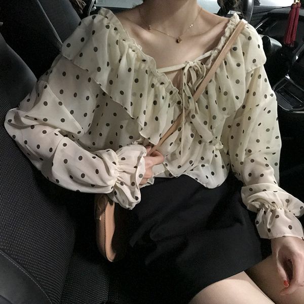 2020 spring women cute ruffled blouses female korean clothes flare sleeve v neck polka dot pink sweet girls shirt blouse, White
2020 spring women cute ruffled blouses female korean clothes flare sleeve v neck polka dot pink sweet girls shirt blouse, White