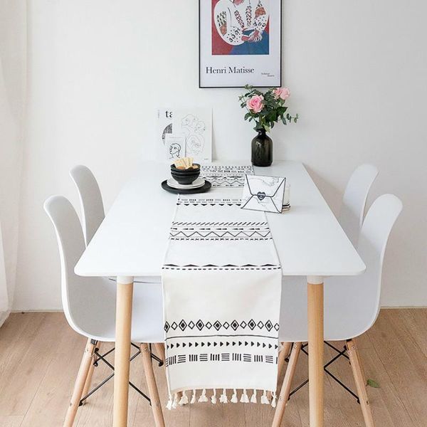 dunxdeco table runner party desk decor insulation modern bohemia white black geometric chenille soft waterproof fabric mat y200421
dunxdeco table runner party desk decor insulation modern bohemia white black geometric chenille soft waterproof fabric mat y200421