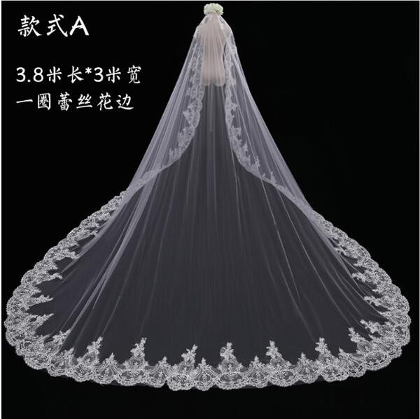 3.8 meters white one layer wedding veil lace applique wedding accessories bridal veils voiles de mariage for wedding bride, Black
3.8 meters white one layer wedding veil lace applique wedding accessories bridal veils voiles de mariage for wedding bride, Black