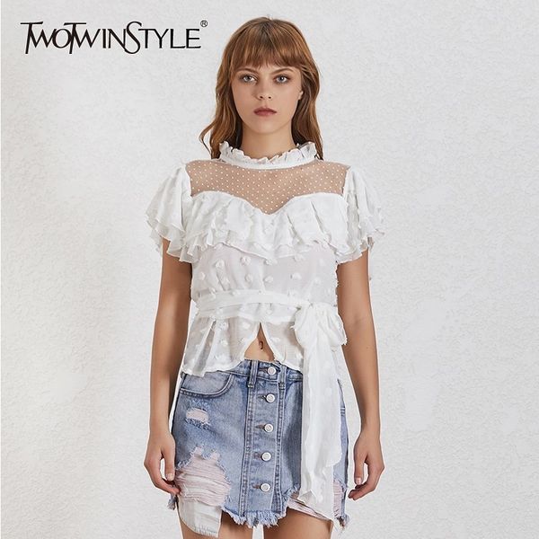 twotwinstyle casual chiffon shirt for women stand short sleeve ruffles irregular hem polka dot blouse female fashion 2019 summer, White
twotwinstyle casual chiffon shirt for women stand short sleeve ruffles irregular hem polka dot blouse female fashion 2019 summer, White