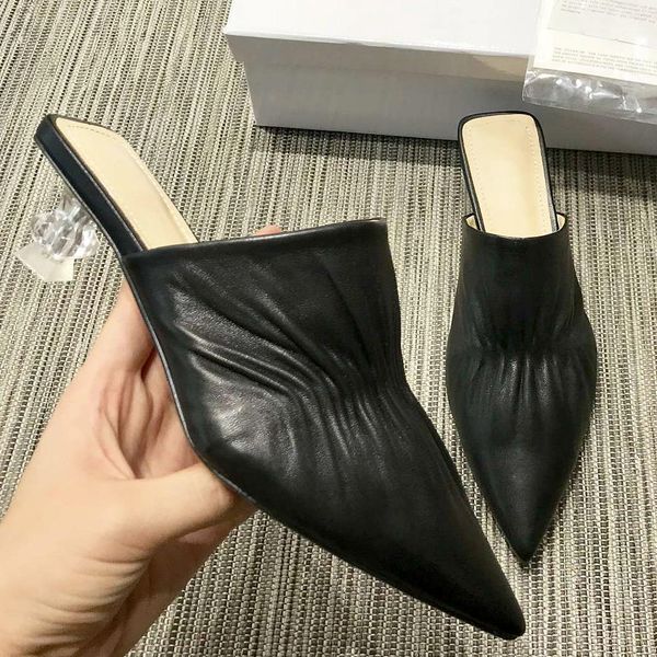 2019 new baotou sandals womens shoes wear pointed half drag high heels sandals summer slippers with original box qa, Black
2019 new baotou sandals womens shoes wear pointed half drag high heels sandals summer slippers with original box qa, Black