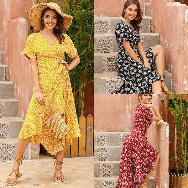 european and american holiday lotus leaf v-neck short-sleeved dress women floral chiffon waist slimming 2020 summer, White;black
european and american holiday lotus leaf v-neck short-sleeved dress women floral chiffon waist slimming 2020 summer, White;black
