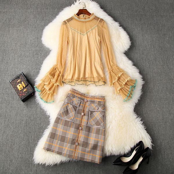 fashion 3 piece set streetwear womens clothing 2020 summer new long sleeved mesh + camis + high waist plaid skirt, White
fashion 3 piece set streetwear womens clothing 2020 summer new long sleeved mesh + camis + high waist plaid skirt, White