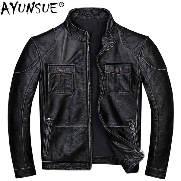 ayunsue retro genuine leather jacket men cowhide vintage real cow leather motorcycle jacket men short coat plus size kj1453, Black
ayunsue retro genuine leather jacket men cowhide vintage real cow leather motorcycle jacket men short coat plus size kj1453, Black