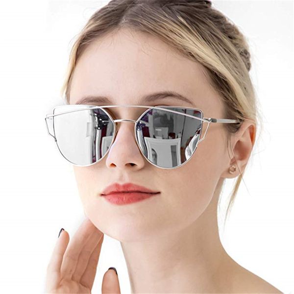 brand designer sunglasses women cat eye vintage metal reflective glasses for women mirror retro oculos de sol gafas, White;black
brand designer sunglasses women cat eye vintage metal reflective glasses for women mirror retro oculos de sol gafas, White;black