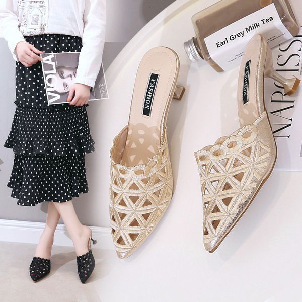high-heeled women 2020 thin-heeled pointed baotou hollowed-out shoes fashion versatile women's slippers, Black
high-heeled women 2020 thin-heeled pointed baotou hollowed-out shoes fashion versatile women's slippers, Black