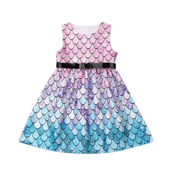 Mermaid Girls Princess With Belt Dress Kids Baby Party Wedding Bridesmaid Tutu Dress Sleeveless High Waist Ball Gown Dress 4-11T
