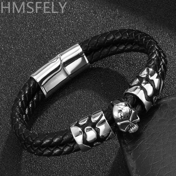 hmsfely punk men braided black leather bracelet stainless steel skull bracelets for men magnetic clasp fashion cuff bangles, White
hmsfely punk men braided black leather bracelet stainless steel skull bracelets for men magnetic clasp fashion cuff bangles, White