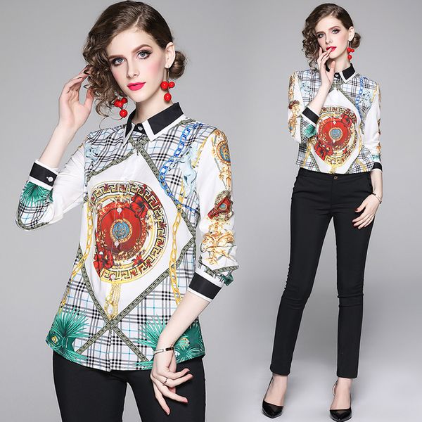 luxury designs classic plaid shirt plus size women's fashion long sleeve lapel neck printed ladies blouses runway office button shirts, White
luxury designs classic plaid shirt plus size women's fashion long sleeve lapel neck printed ladies blouses runway office button shirts, White