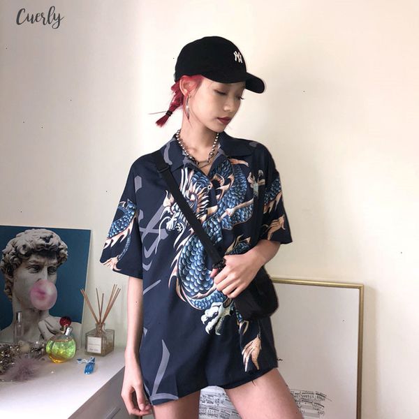 letter summer vintage design dragon print turn down collar short sleeve shirt men and women japan style casual blouse, White
letter summer vintage design dragon print turn down collar short sleeve shirt men and women japan style casual blouse, White