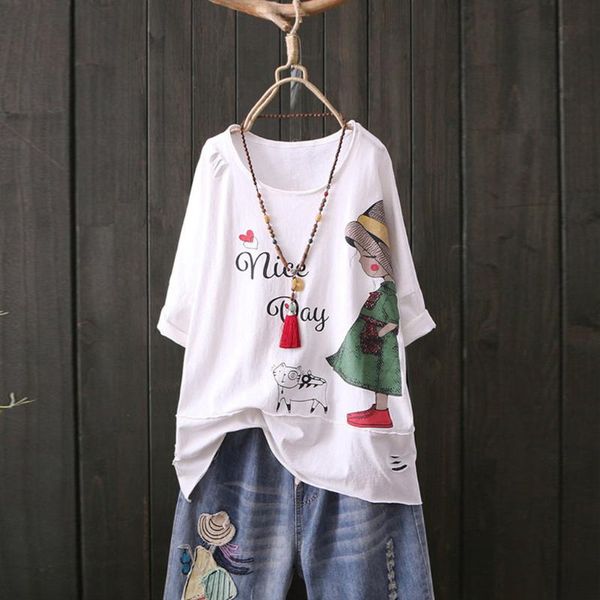 women blouses print cotton and linen o-neck short sleeve cartoon blouse bluzas de mujer 2020 quimono feminino blouse femme, White
women blouses print cotton and linen o-neck short sleeve cartoon blouse bluzas de mujer 2020 quimono feminino blouse femme, White