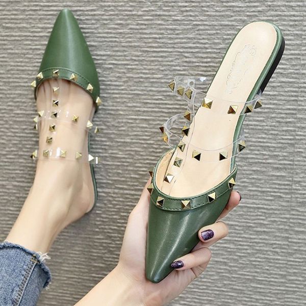 sandals summer flats mules lady transparent belt slip on pointed toe women outdoor metal rivet shoes low heels, Black
sandals summer flats mules lady transparent belt slip on pointed toe women outdoor metal rivet shoes low heels, Black