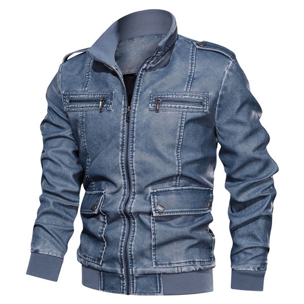 hoo new 2019 qiu dong men more pockets collar leather jacket retro fashion pu leather, Black