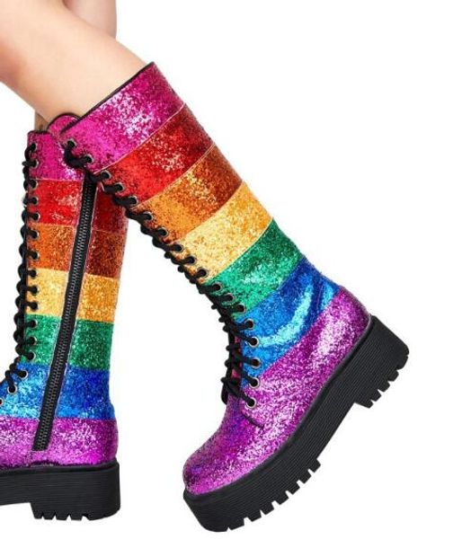 ins blingbling rainbow sequins woman platform flat knee high boots lace up long flat boots rainbow sequins lace up boots woman, Black
ins blingbling rainbow sequins woman platform flat knee high boots lace up long flat boots rainbow sequins lace up boots woman, Black