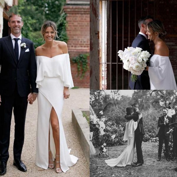white simple satin sheath wedding dresses 2020 off shoulder long sleeve boho beach garden bridal gown front split vestidos al5234
white simple satin sheath wedding dresses 2020 off shoulder long sleeve boho beach garden bridal gown front split vestidos al5234