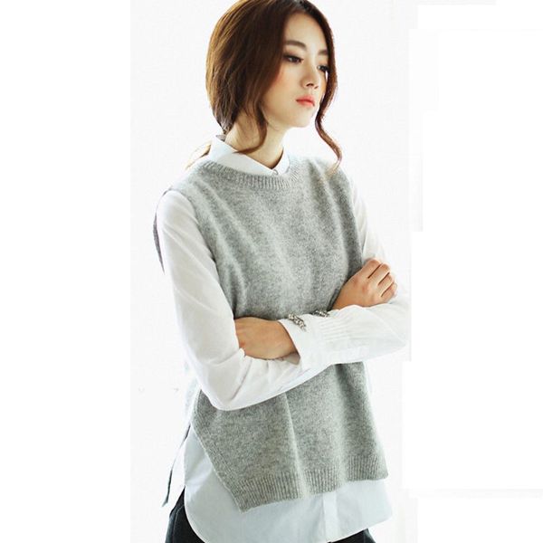 spring autumn 2019 new grey pink korean women's pullover knit round neck back split female short sleeveless sweater lq752, White;black
spring autumn 2019 new grey pink korean women's pullover knit round neck back split female short sleeveless sweater lq752, White;black