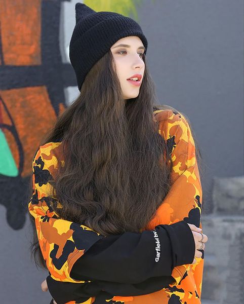 internet celebrity long curly hair wig and hat in one pointed knit hat 70 cm long, Black
internet celebrity long curly hair wig and hat in one pointed knit hat 70 cm long, Black