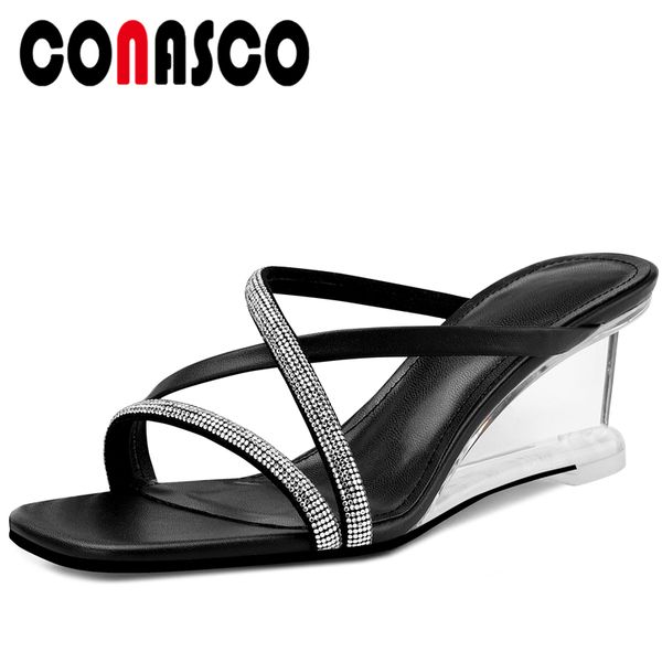 conasco women sandals new concise genuine leather pumps casual rhinestone cross-tied slippers wedges high heels shoes woman, Black
conasco women sandals new concise genuine leather pumps casual rhinestone cross-tied slippers wedges high heels shoes woman, Black