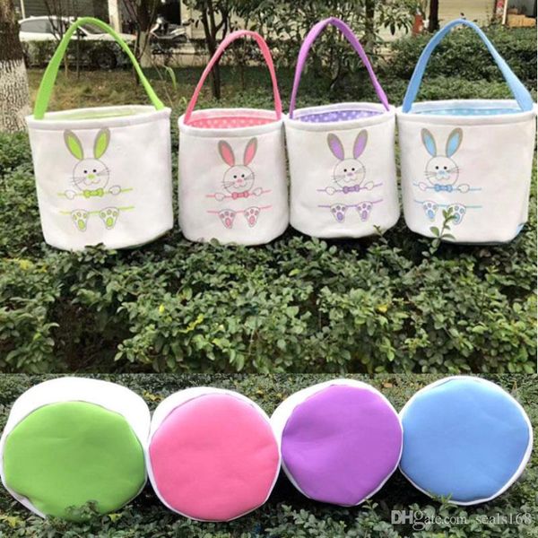 

Easter Basket Rabbit Bunny Ears Canvas Bucket Bags Easter Eggs Hunt Bags For Kids Gifts 4 Colors HH7-1989