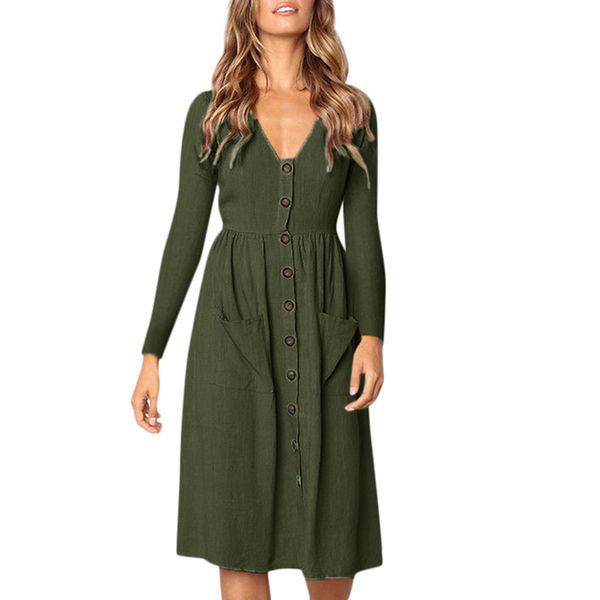 2019 women's dresses spring solid v neck button dress long sleeve pocket female dress casual beach long maxi vestido, Black;gray
2019 women's dresses spring solid v neck button dress long sleeve pocket female dress casual beach long maxi vestido, Black;gray