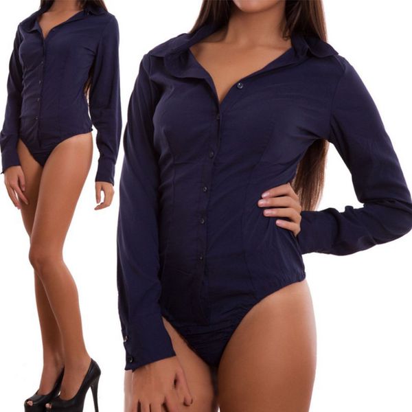 comfortable long sleeve one piece work style women bodysuit daily solid color turn-down collar button-down spring autumn v neck, White
comfortable long sleeve one piece work style women bodysuit daily solid color turn-down collar button-down spring autumn v neck, White