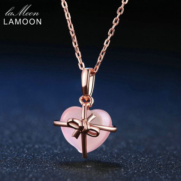 lamoon heart 9x10 мм 100% натуральный драгоценный камень розового кварца цепи ожерелье ювелирные изделия стерлингового серебра 925 розовое з, Silver