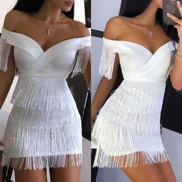 tassel white dress women off shoulder mini dresses party female bodycon dress club summer autumn 2020, Black;gray
tassel white dress women off shoulder mini dresses party female bodycon dress club summer autumn 2020, Black;gray